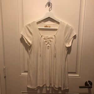 Cream lace up top